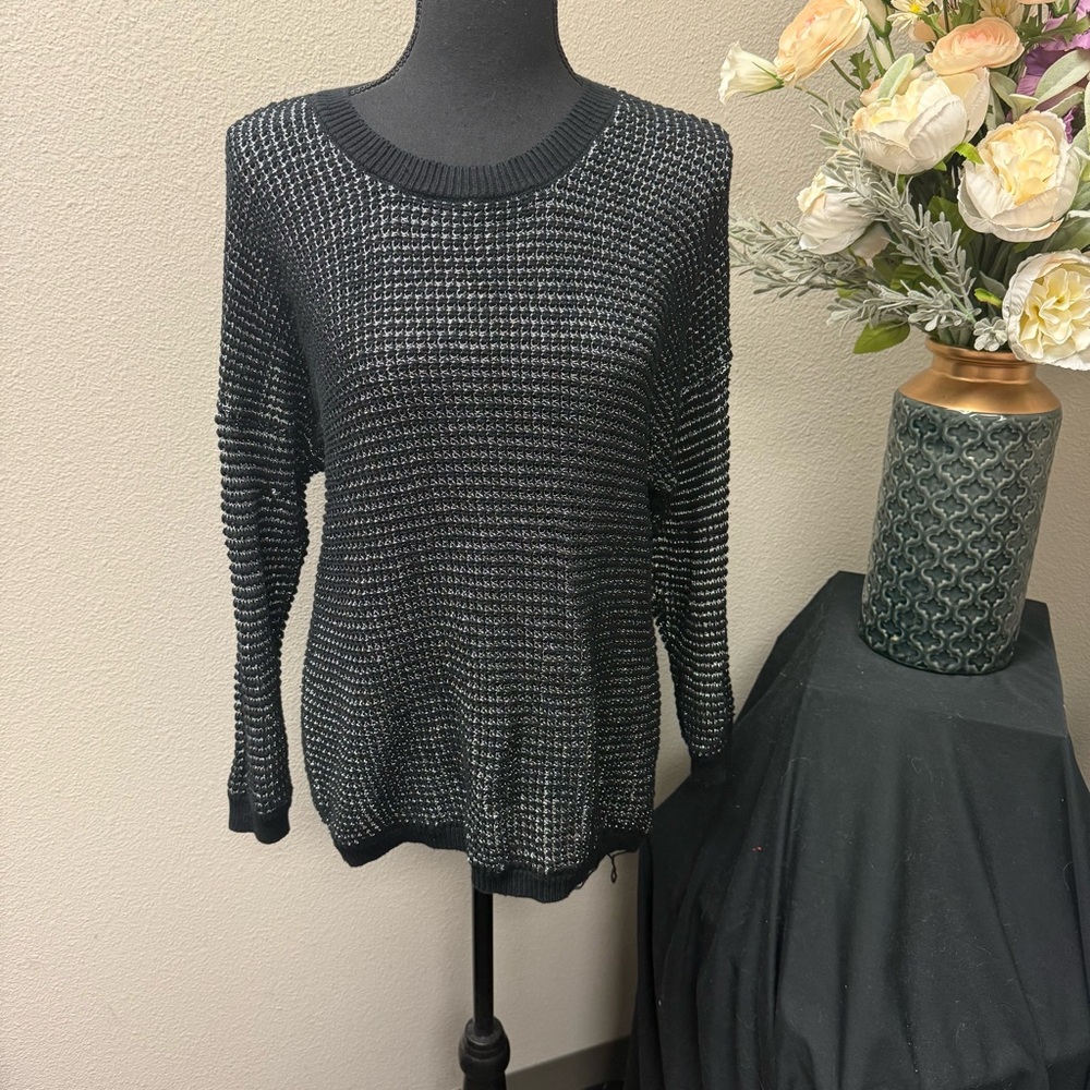 Apt 9 Black Metallic Knit Sweater Crewneck Long Sleeve Size L